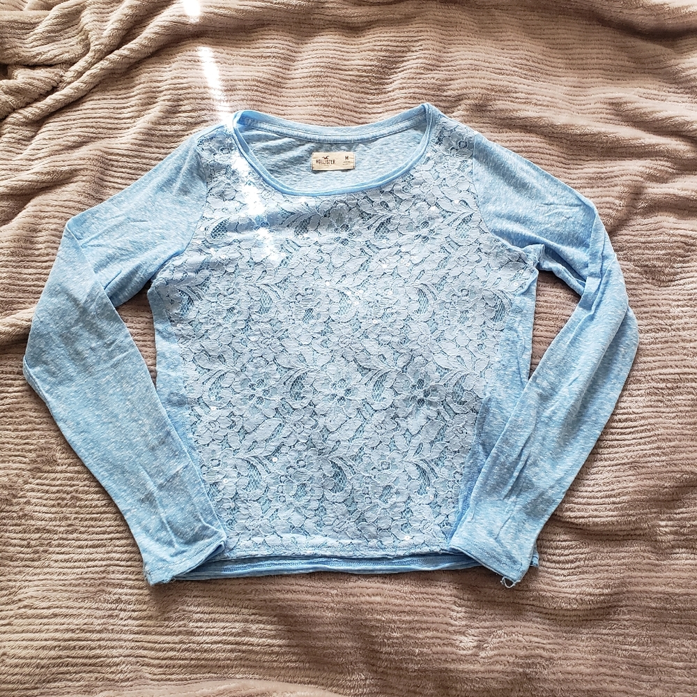 Hollister || light blue lace longsleeve shirt